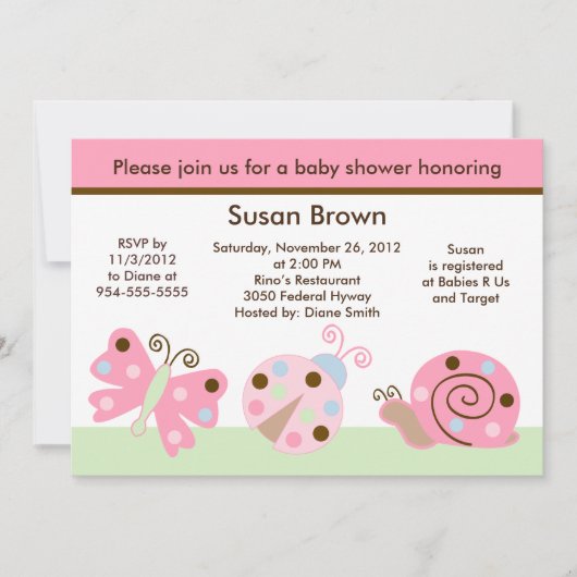 Ladybug Lullaby/Butterfly Baby shower Invitation Kaart (Voorkant)