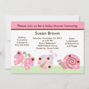 Ladybug Lullaby/Butterfly Baby shower Invitation Kaart