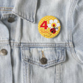 Ladybug meisjes verjaardag 4 vandaag gele knop ronde button 5,7 cm (In situ)