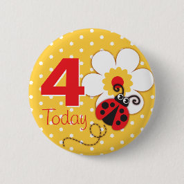 Ladybug meisjes verjaardag 4 vandaag gele knop ronde button 5,7 cm
