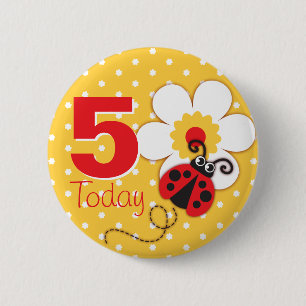 Ladybug meisjes verjaardag 5 vandaag gele knop ronde button 5,7 cm