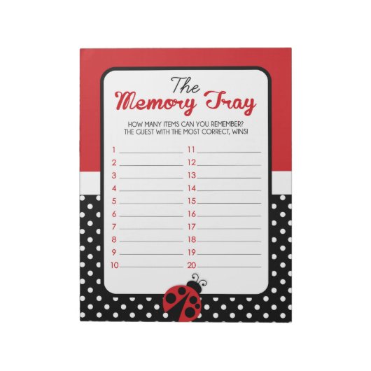 Ladybug Memory Tray Baby shower Game Pack Notitieblok (Linkerzijde)