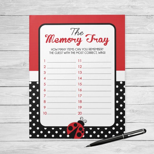 Ladybug Memory Tray Baby shower Game Pack Notitieblok
