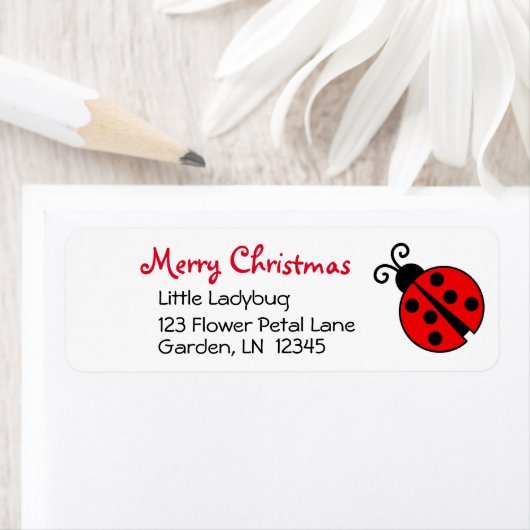 Ladybug Merry Christmas Aangepast retouradres Etiket (Insitu)
