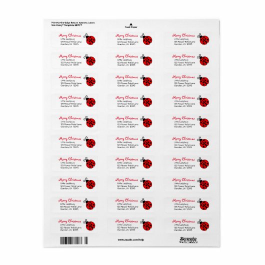 Ladybug Merry Christmas Aangepast retouradres Etiket (Full Sheet)