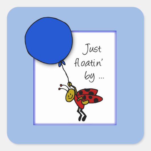 Ladybug met blauwe ballon, denken aan jou vierkante sticker (Voorkant)