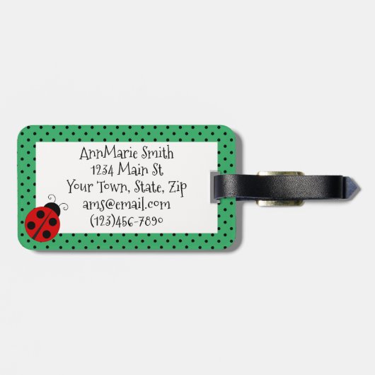 Ladybug met Polka Dots Design Bagagelabel (Achterkant horizontaal)