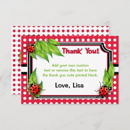 Ladybug met Polka Dots | Hartelijk dank Bedankkaart (Voorkant / Achterkant)