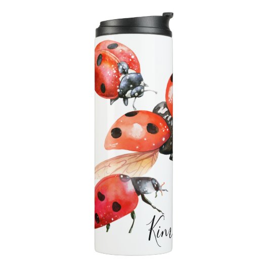 Ladybug met rode en zwarte Waterverf Thermosbeker (Gedraaid links)