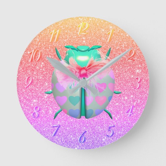 Ladybug mooi hart schattig glitter ronde klok (Voorkant)