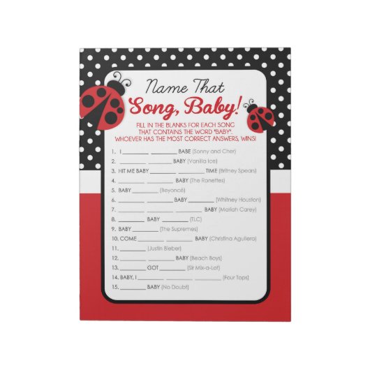 Ladybug naam dat nummer Baby shower spel Notitieblok (Linkerzijde)