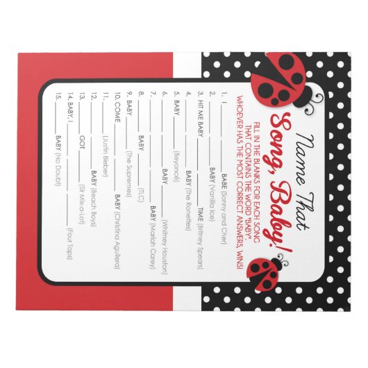 Ladybug naam dat nummer Baby shower spel Notitieblok (Voorkant)