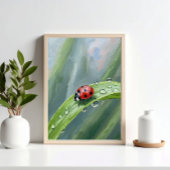 Ladybug on a Dewy Leaf – Nature Art Print Perfect Poster
