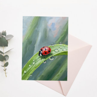 Ladybug on a Dewy Leaf – Nature Postcard Briefkaart