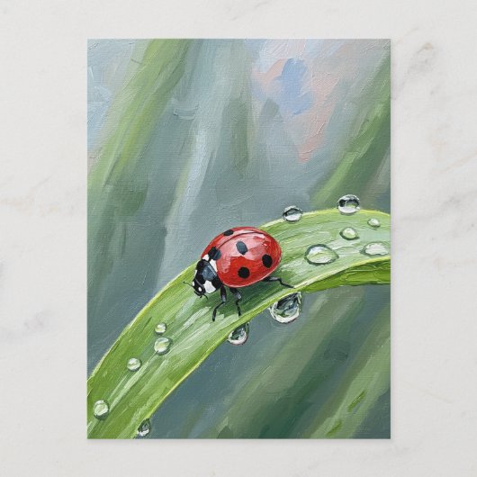 Ladybug on a Dewy Leaf – Nature Postcard Briefkaart (Voorkant)