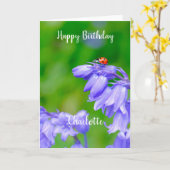 Ladybug op Bluebells Birthday Kaart (Gele Bloem)