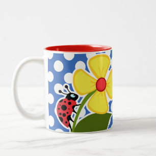 Ladybug op Cerulean Blue Polka Dots Tweekleurige Koffiemok