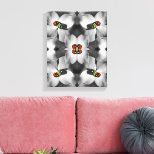 Ladybug op Dogwood Flower Abstracte Natuur Canvas Afdruk (Insitu (Woonkamer))