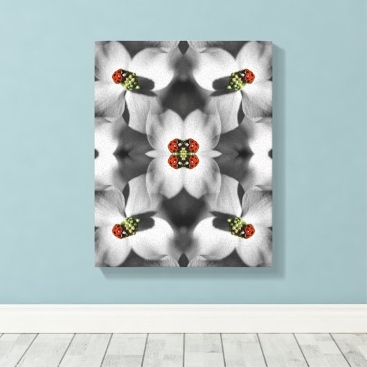 Ladybug op Dogwood Flower Abstracte Natuur Canvas Afdruk (Insitu (Houten vloer))