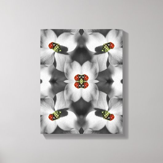 Ladybug op Dogwood Flower Abstracte Natuur Canvas Afdruk (Voorkant)