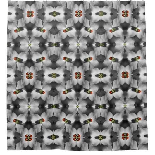 Ladybug op Dogwood Flower Abstracte Natuur Douchegordijn (Voorkant)