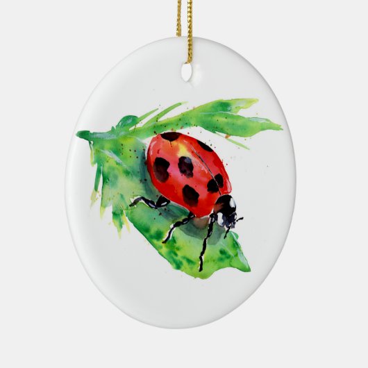 Ladybug op een groen lef keramisch ornament (Rechts)
