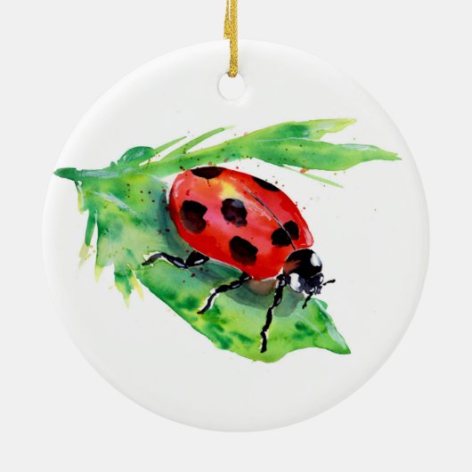 Ladybug op een groen lef keramisch ornament (Achterkant)