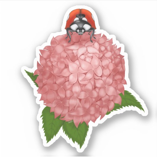 Ladybug op Flowers Vinyl Stickers (Voorkant)
