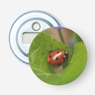 Ladybug op Sweet Violet Flowers Button Flesopener