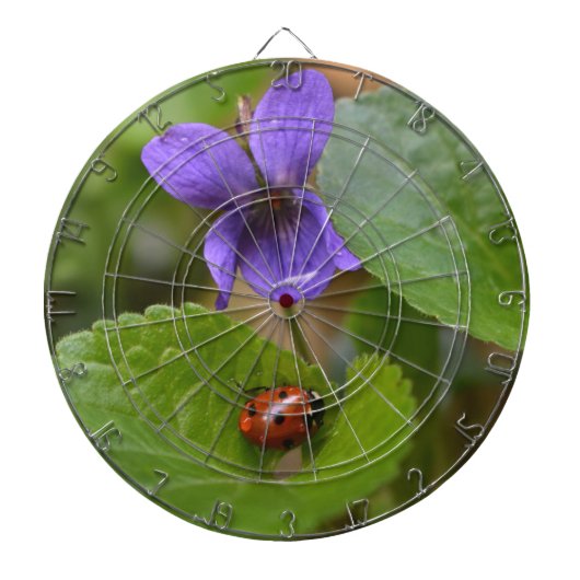 Ladybug op Sweet Violet Flowers Dartbord (Voorkant)