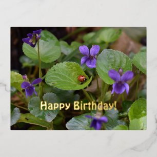 Ladybug op Sweet Violet Flowers Folie Feestdagen Briefkaart