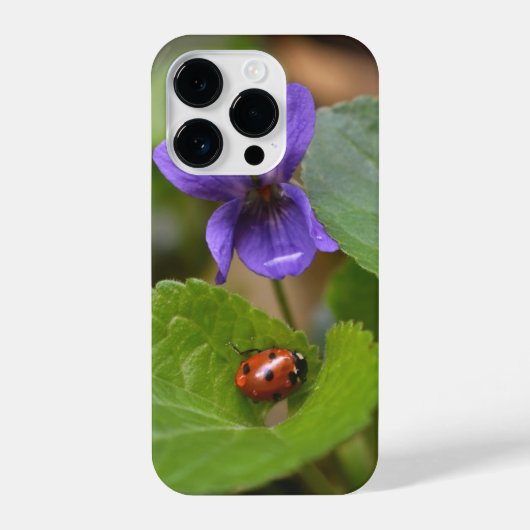 Ladybug op Sweet Violet Flowers iPhone Hoesje (Achterkant)