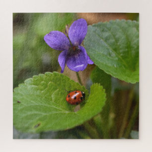 Ladybug op Sweet Violet Flowers Legpuzzel