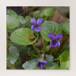 Ladybug op Sweet Violet Flowers Legpuzzel