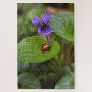 Ladybug op Sweet Violet Flowers Legpuzzel