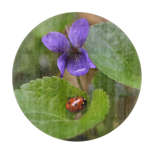 Ladybug op Sweet Violet Flowers Snijplank (Voorkant)