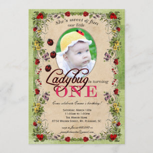 Ladybug Party Invitation - Foto, 1 jaar oud Kaart
