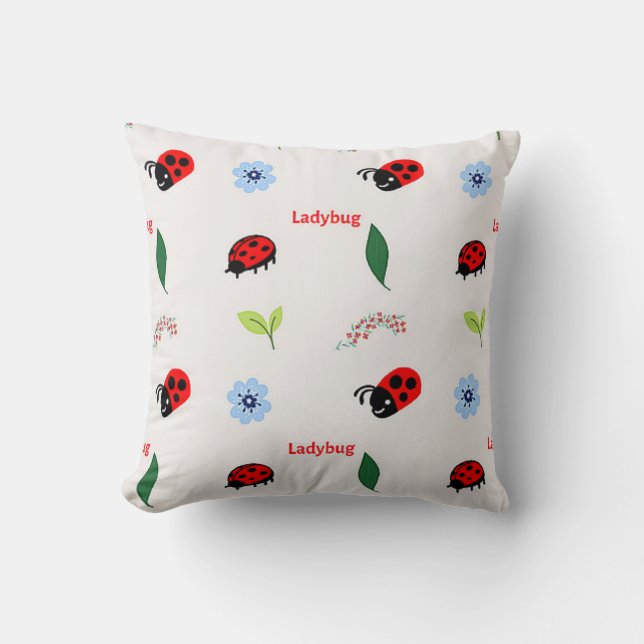 Ladybug-patroon op grijs kussen (Voorkant)