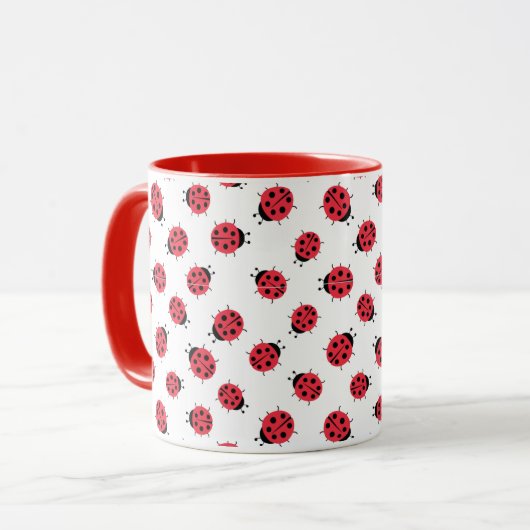 Ladybug Pattern Print Coffee Mok (Voorkant links)
