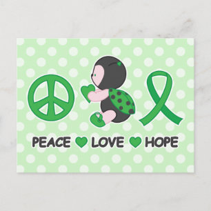 Ladybug Peace Love Hope Green Awareness Ribbon Briefkaart