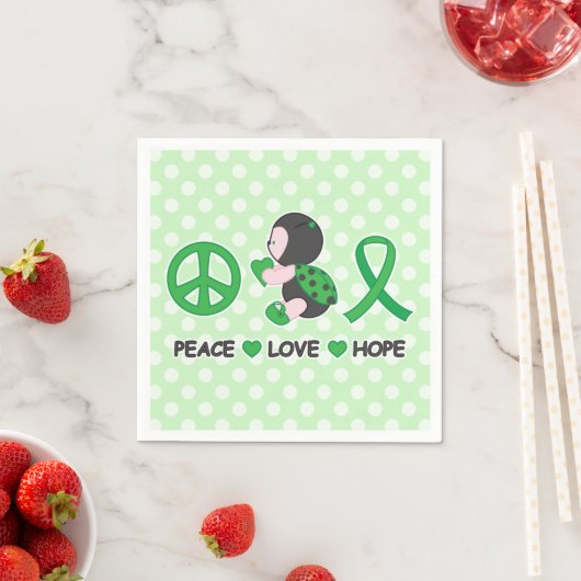 Ladybug Peace Love Hope Green Awareness Ribbon Servetten (Insitu)