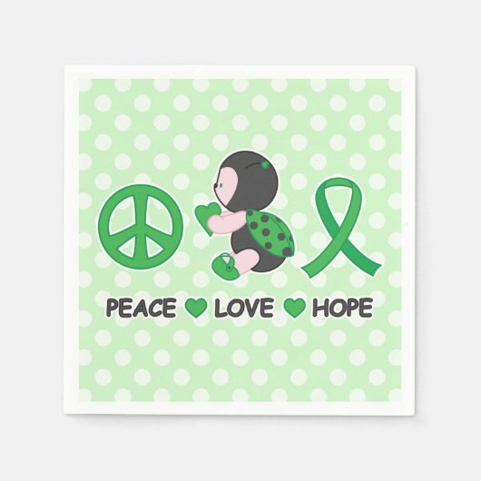 Ladybug Peace Love Hope Green Awareness Ribbon Servetten (Voorkant)