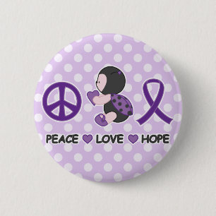 Ladybug Peace Love Hope Paars Awareness Ribbon Ronde Button 5,7 Cm