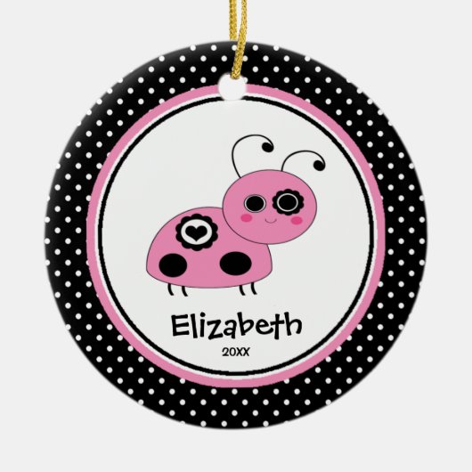 Ladybug Personalized Girl Kerstornament Pink Keramisch Ornament (Voorkant)