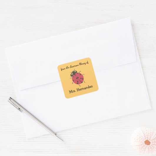 Ladybug personalized teacher gift bookplate vierkante sticker (Envelop)