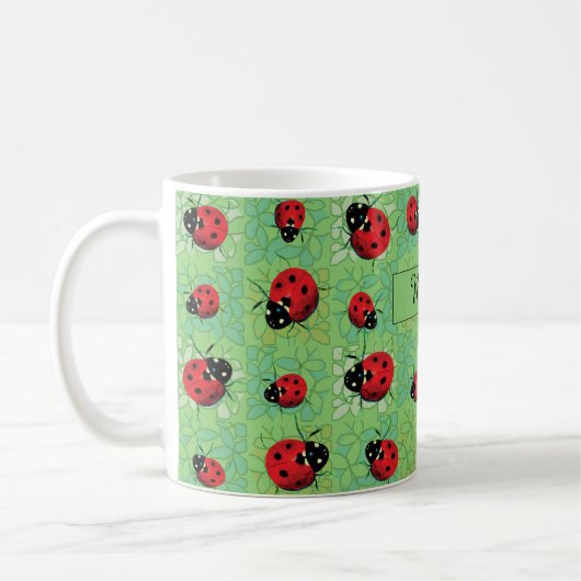 Ladybug Petals Green Pattern Koffiemok (Links)