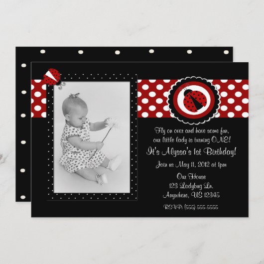 Ladybug Photo Birthday Inture Kaart (Voorkant / Achterkant)