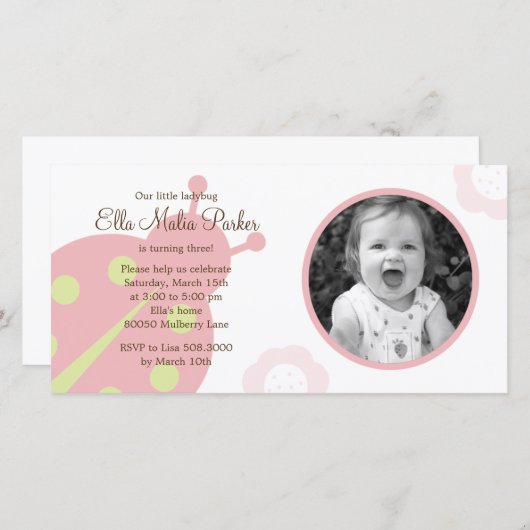 Ladybug Photo Birthday Invitation (Voorkant / Achterkant)