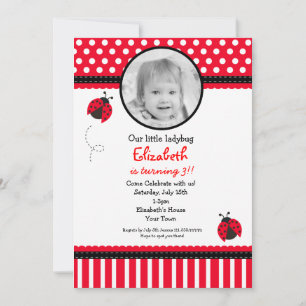 Ladybug Photo Birthday Invitation Kaart