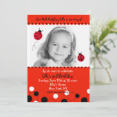 Ladybug Photo Birthday Party Invitations Kaart (Staand voorkant)